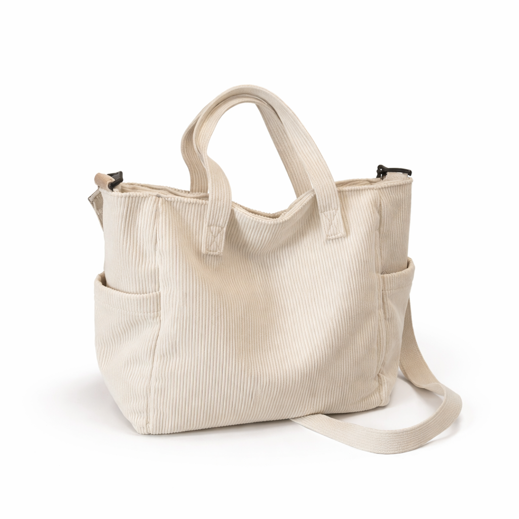 Corduroy Tote Bag with Adjustable Strap