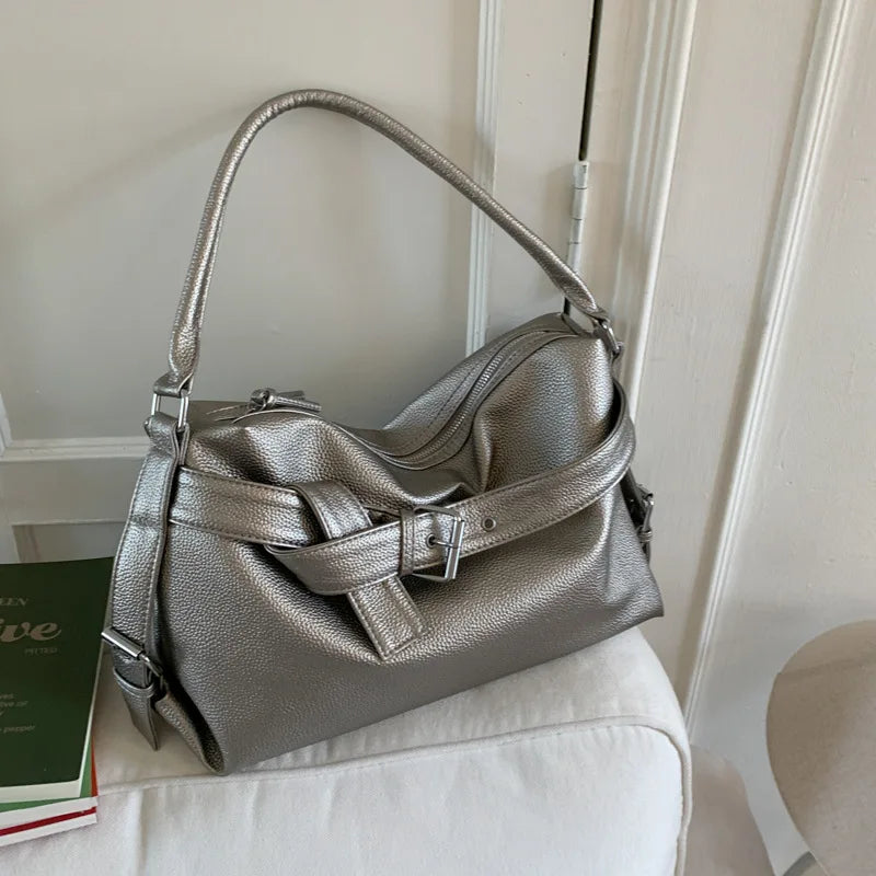 Large Capacity Retro Belt Buckle Tote Bag