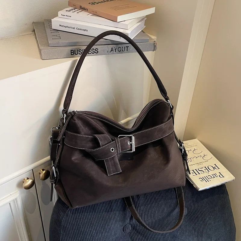 Large Capacity Retro Belt Buckle Tote Bag