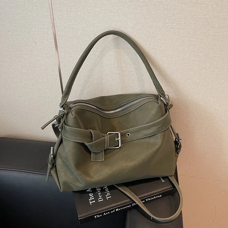 Large Capacity Retro Belt Buckle Tote Bag
