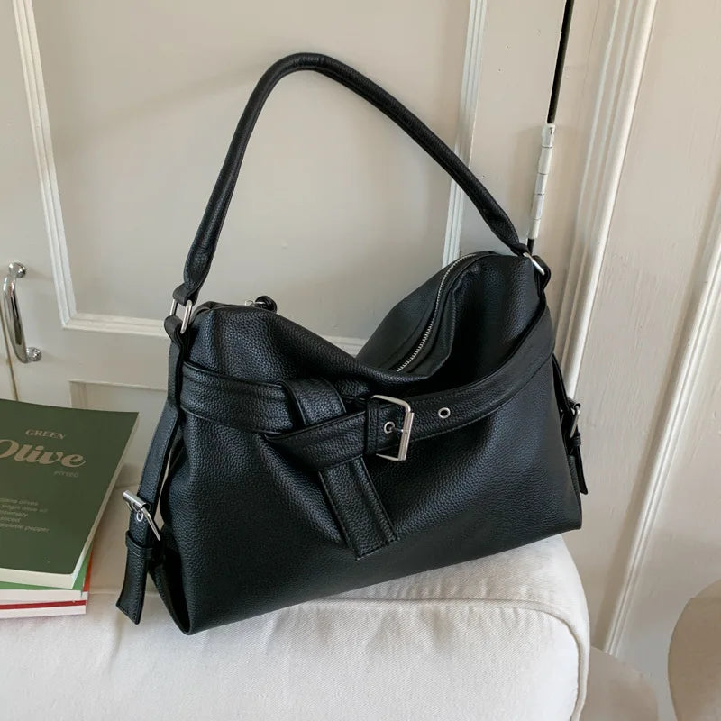 Large Capacity Retro Belt Buckle Tote Bag