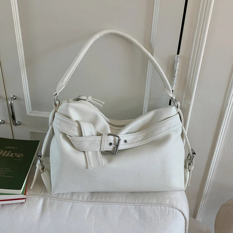 Large Capacity Retro Belt Buckle Tote Bag